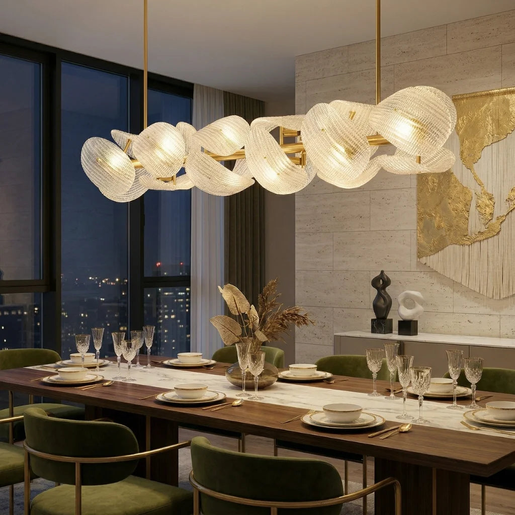 Floe Luxury Glass Gold Chandelier for Living Room & Dining Room