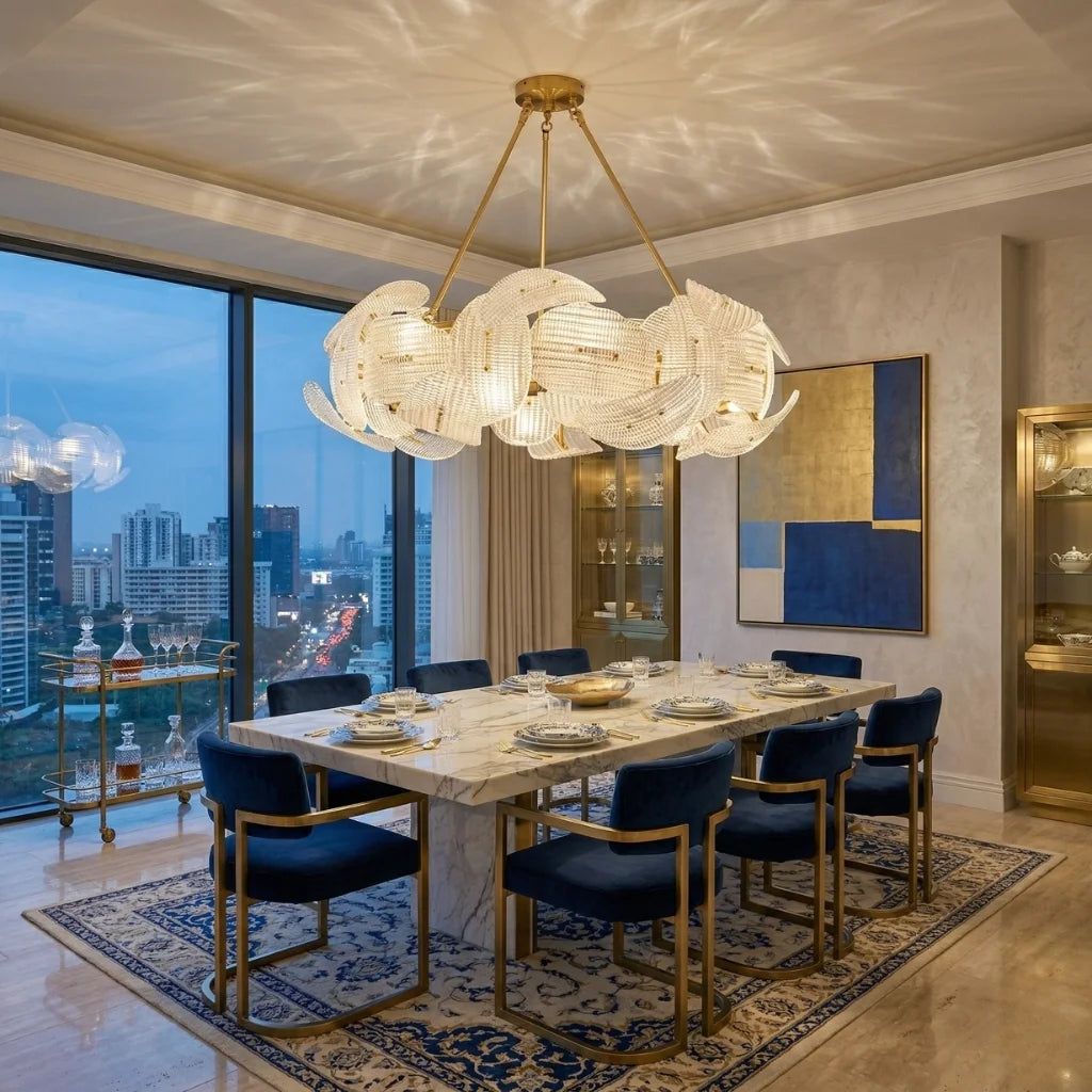 Floe Luxury Glass Gold Chandelier for Living Room & Dining Room