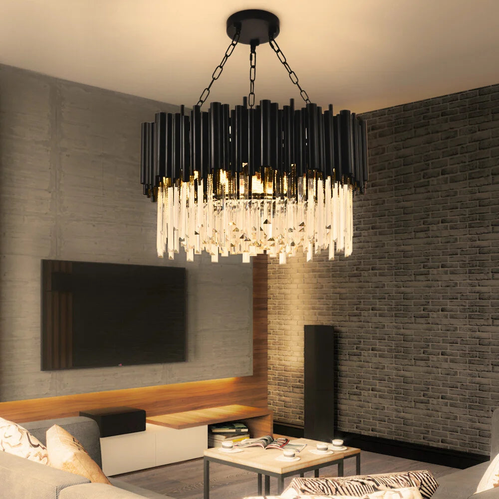 Nocturne Chandelier-Luxury Modern Living Room Black Crystal Light Fixture