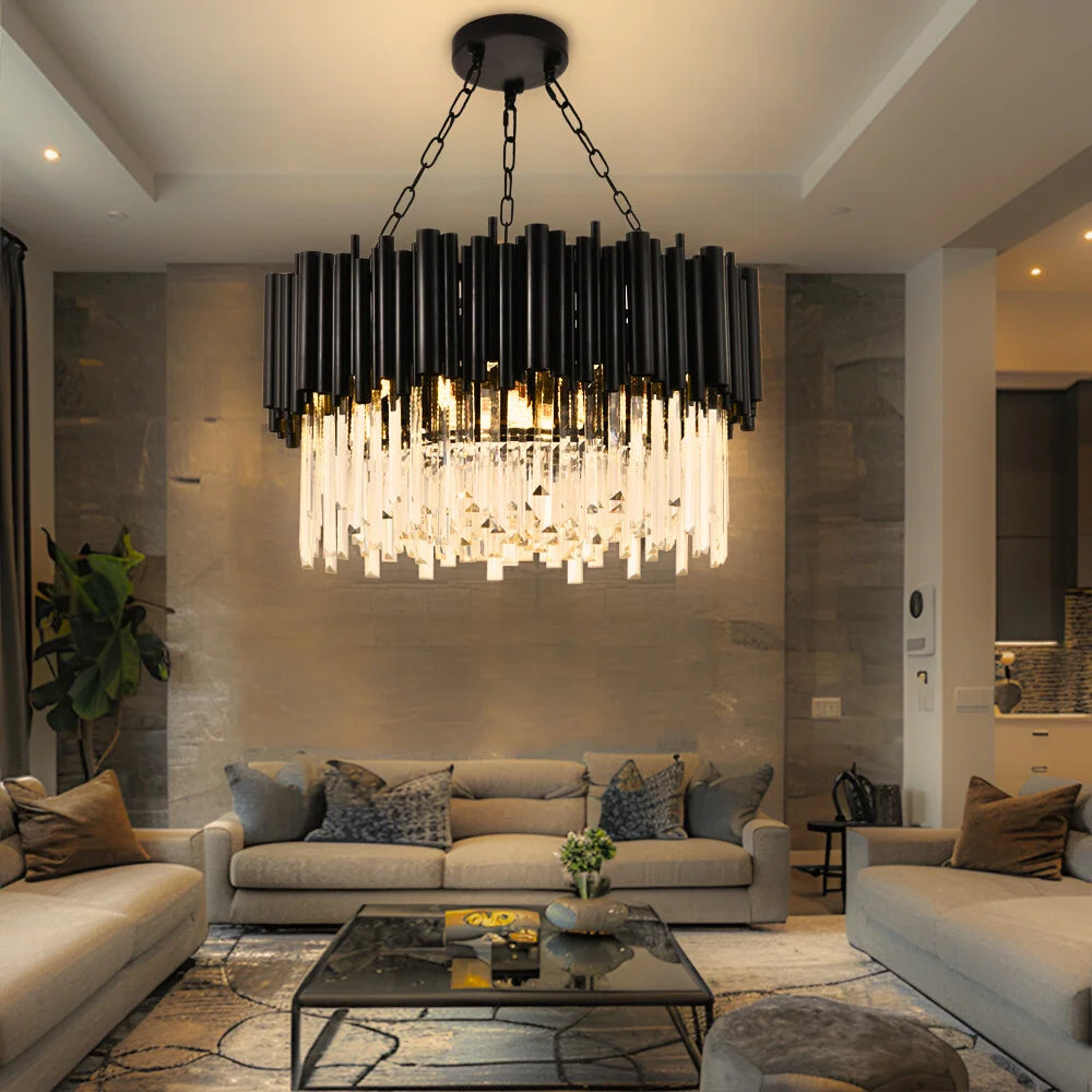 Nocturne Chandelier-Luxury Modern Living Room Black Crystal Light Fixture