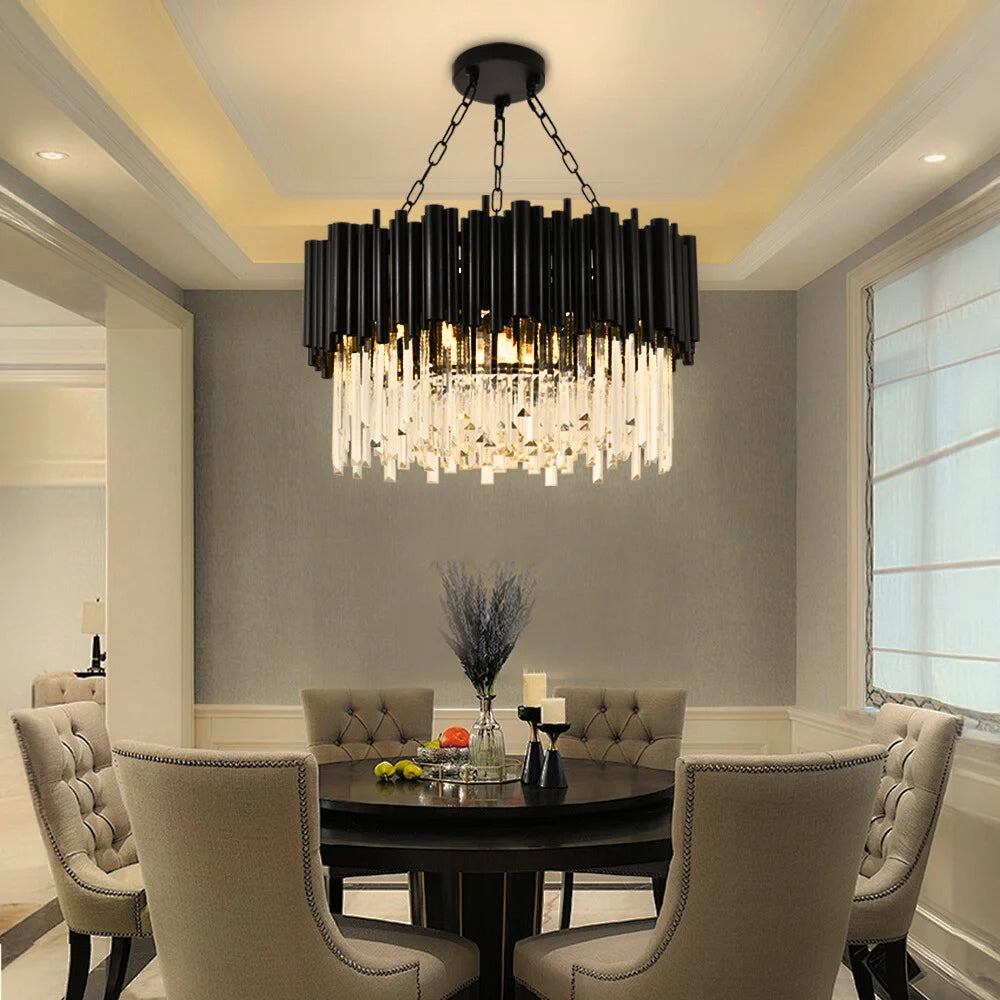 Nocturne Chandelier-Luxury Modern Living Room Black Crystal Light Fixture
