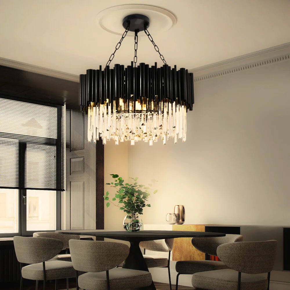 Nocturne Chandelier-Luxury Modern Living Room Black Crystal Light Fixture