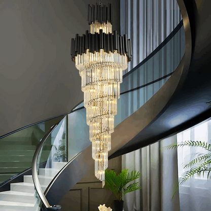 Nocturne Staircase Chandelier-Large Modern Black Crystal Chandelier For Entryway