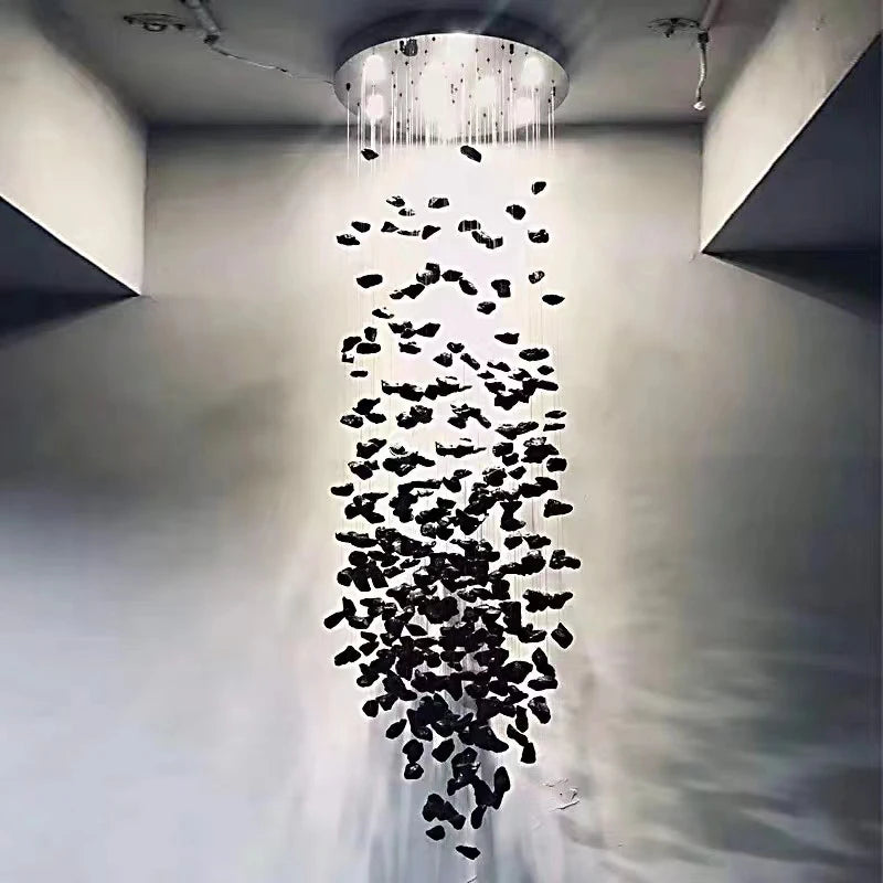 Nyx Chandelier-Creative Design Long Black Stone Entryway Lighting