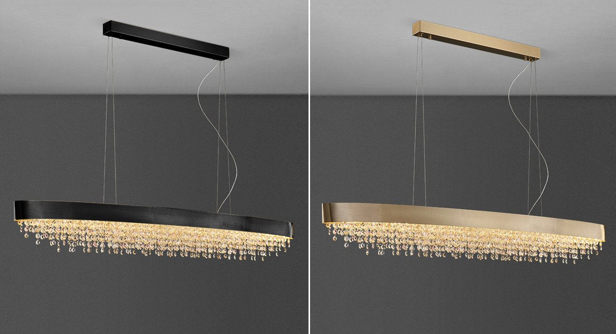 Oval Pendant Light-Luxury Black/Gold Oval Crystal Hanging Lamp For Dining
Room Real Shot