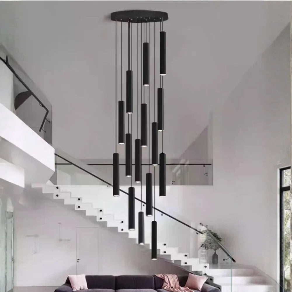 Pilar Modern LED Spiral Staircase Chandelier for Tall Foyers & Stairwells