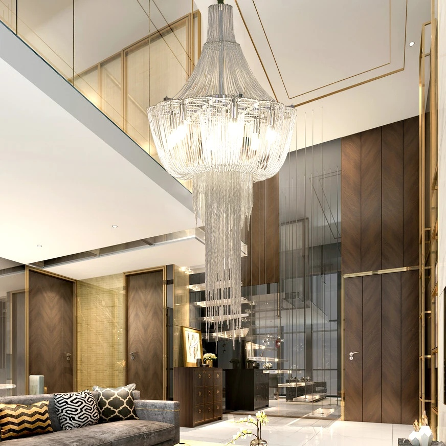 Radiance Chandelier-Modern Long Silver Hanging Lights For Entryway/Staircase