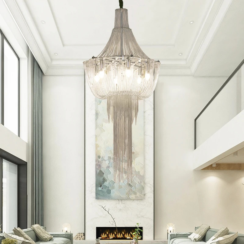 Radiance Chandelier-Modern Long Silver Hanging Lights For Entryway/Staircase