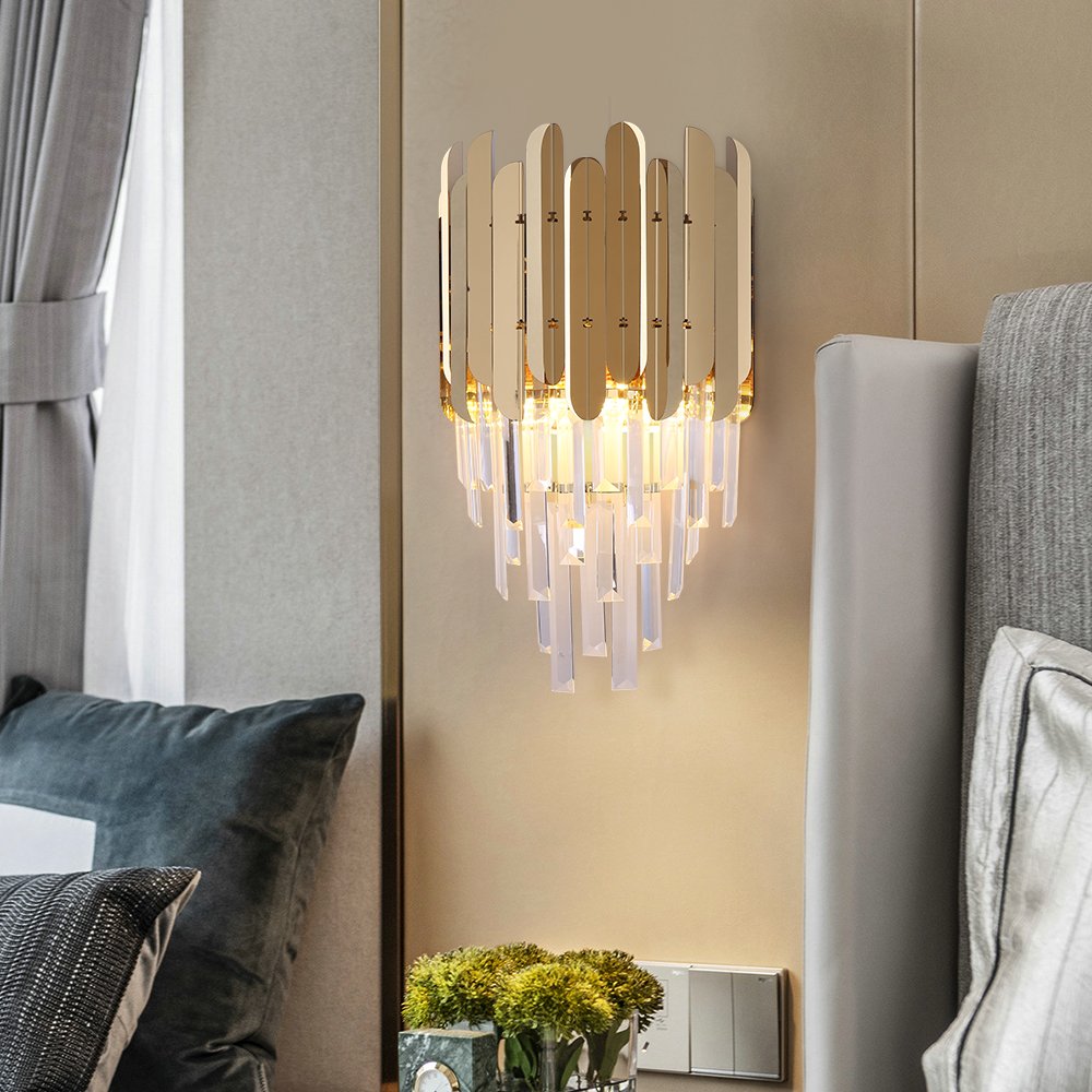 Reflex Sconce-Luxury Gold/Chrome Crystal Wall Sconces For Bedroom 