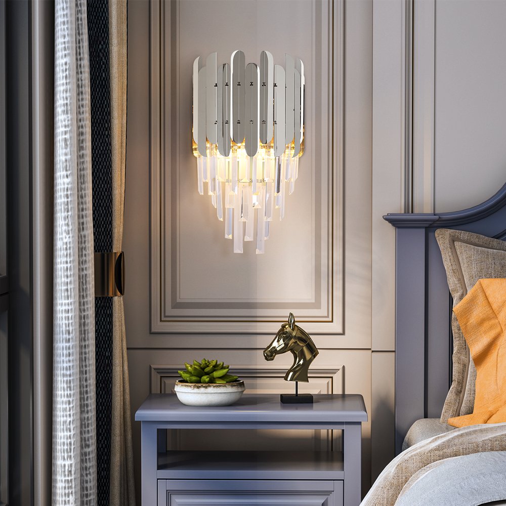 Reflex Sconce-Luxury Gold/Chrome Crystal Wall Sconces For Bedroom