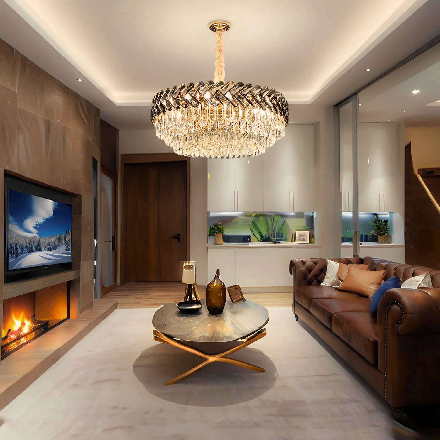Solis Chandelier - Modern Gold Living Room Crystal Lighting Fixture