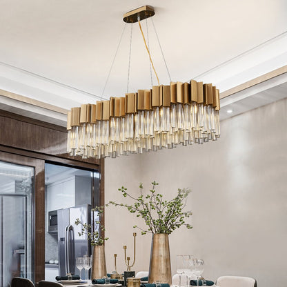 Sunny Pendant Light-Modern Brushed Gold Crystal Chandelier For Dining Room