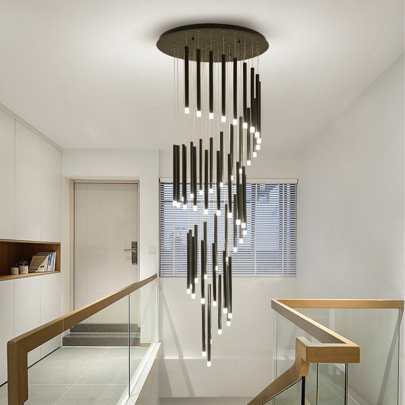 Swirl Chandelier-Luxury Black/Gold Pendant Stair Light Fixtures
