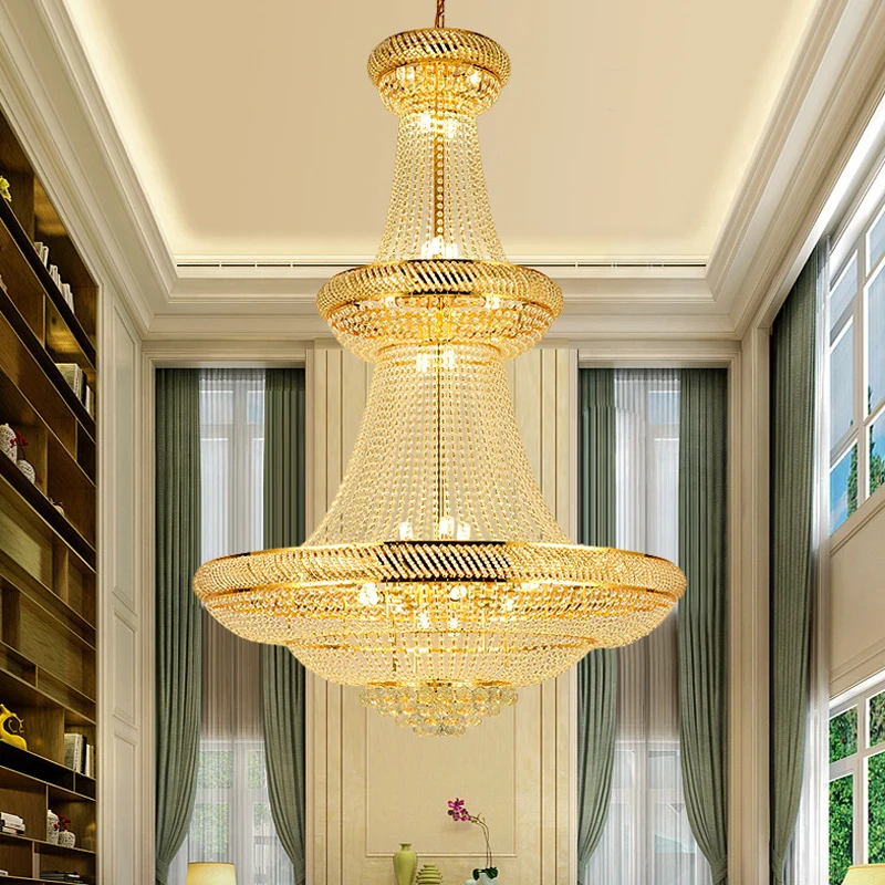 Tower Chandelier-Large Modern Entrance Staircase Gold Crystal Chandelier
