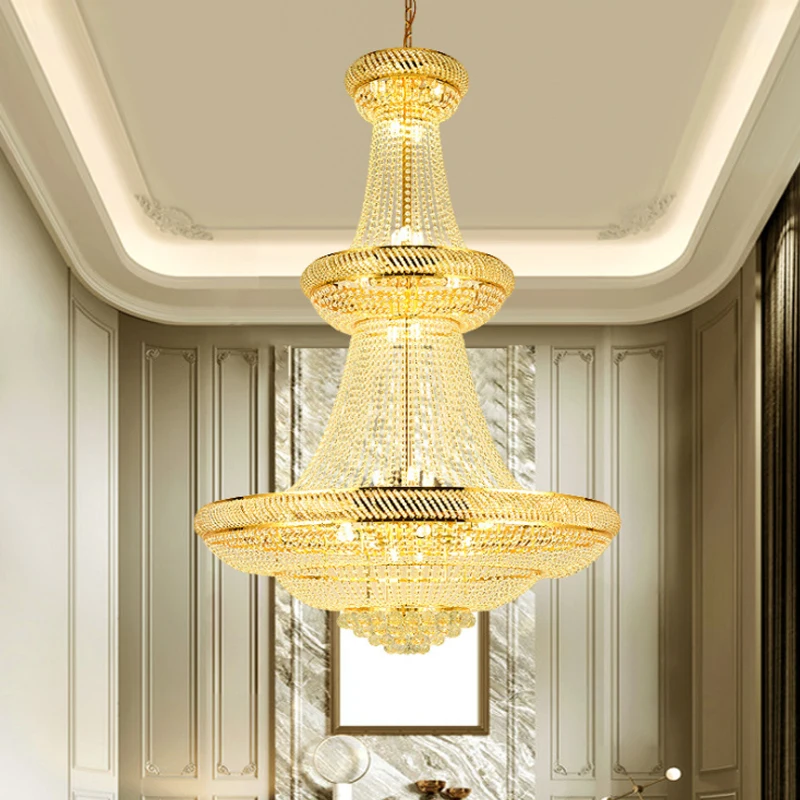 Tower Chandelier-Large Modern Entrance Staircase Gold Crystal Chandelier