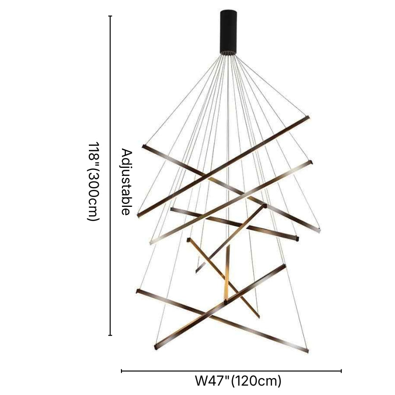 Vect Modern Black LED Linear Staircase Chandelier for Tall Foyers & Stairwells