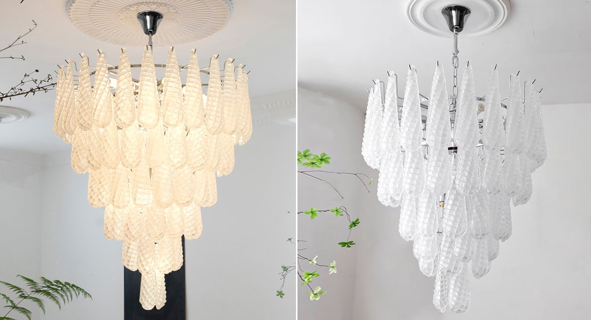 Verta Chandelier-Foyer Classic White Glass Light Fixtures-Real Shot