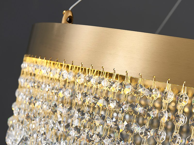 Zara Pendant Light - Oval Brushed Gold LED Crystal Light Fixtures For Dining Room-Crystal String Detail