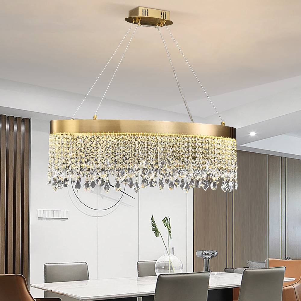 Zara Pendant Light - Oval Brushed Gold LED Crystal Light Fixtures For Dining Room