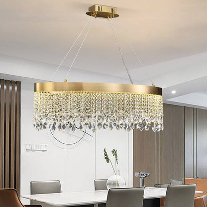 Zara Pendant Light - Oval Brushed Gold LED Crystal Light Fixtures For Dining Room