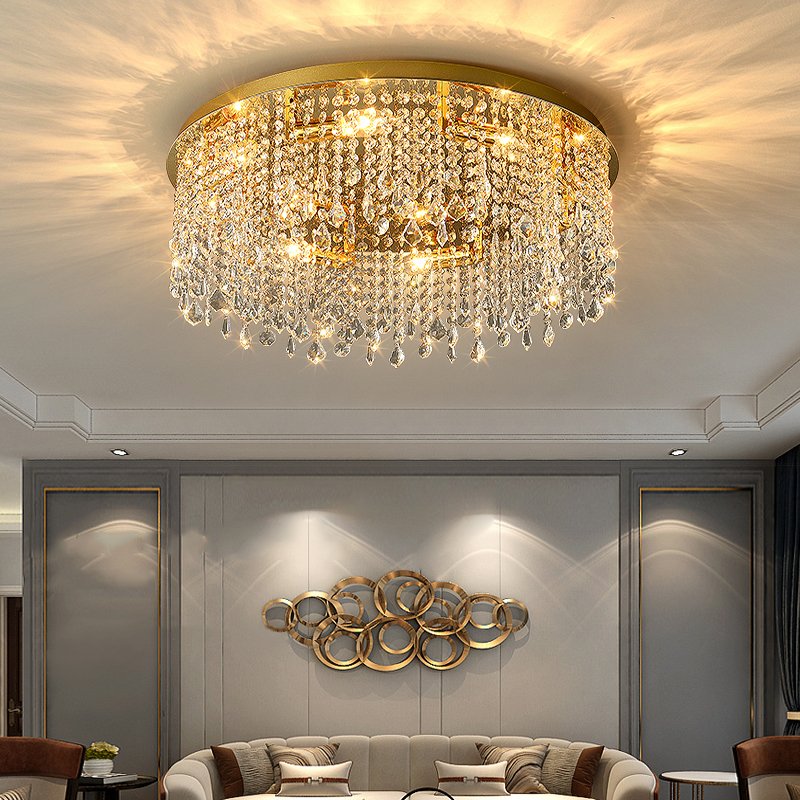 Zara Ceiling Light-Contemporary Gold Crystal Ceiling Lamp For Living Room