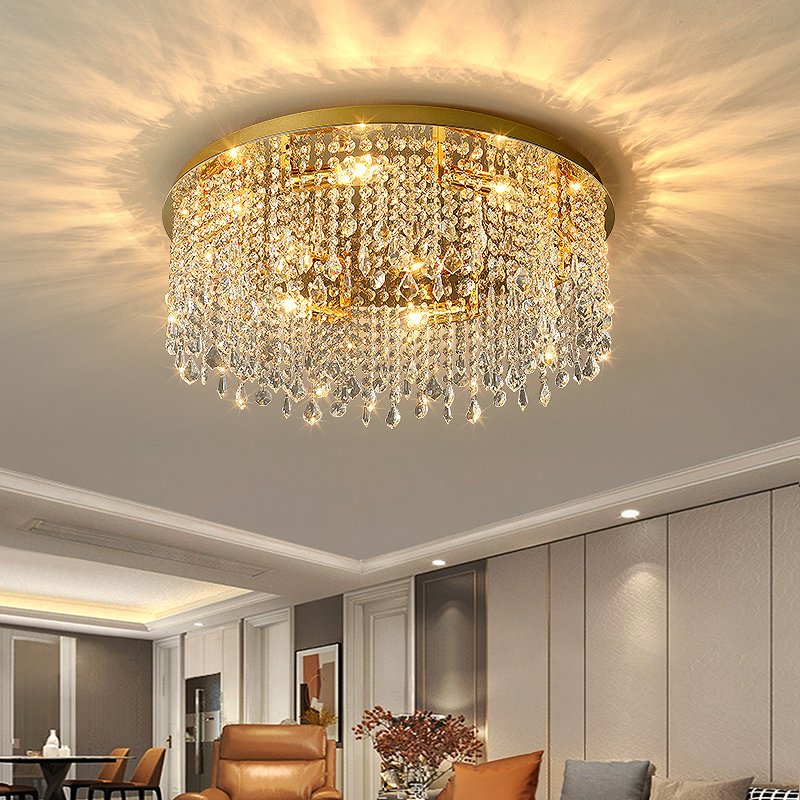 Zara Ceiling Light-Contemporary Gold Crystal Ceiling Lamp For Living Room