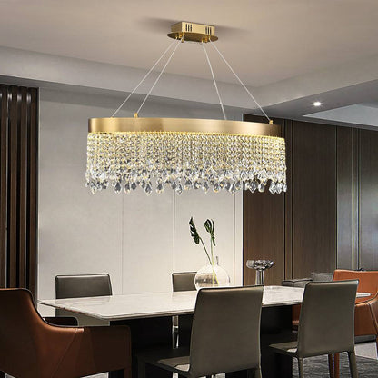 Zara Pendant Light - Oval Brushed Gold LED Crystal Light Fixtures For Dining Room
