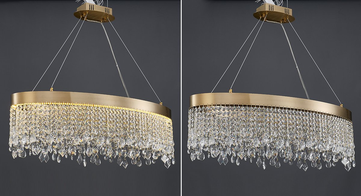 Zara Pendant Light - Oval Brushed Gold LED Crystal Light Fixtures For Dining Room-Real Shot