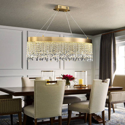 Zara Pendant Light - Oval Brushed Gold LED Crystal Light Fixtures For Dining Room