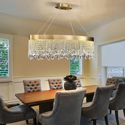 Zara Pendant Light - Oval Brushed Gold LED Crystal Light Fixtures For Dining Room