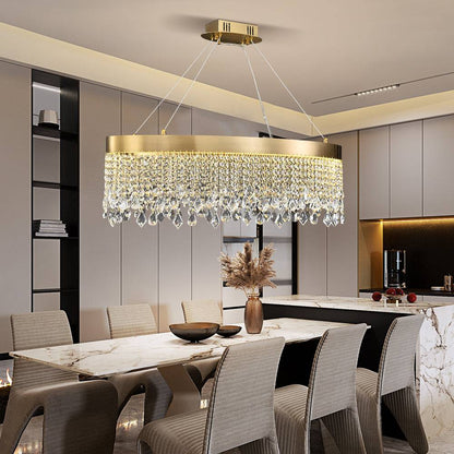 Zara Pendant Light - Oval Brushed Gold LED Crystal Light Fixtures For Dining Room