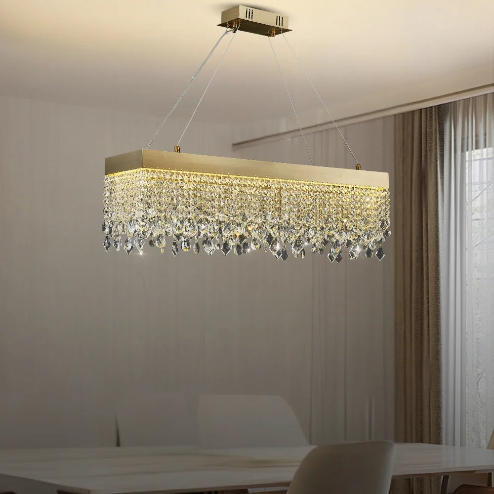Zara Gold Rectangular Crystal Pendant Light for Dining Room