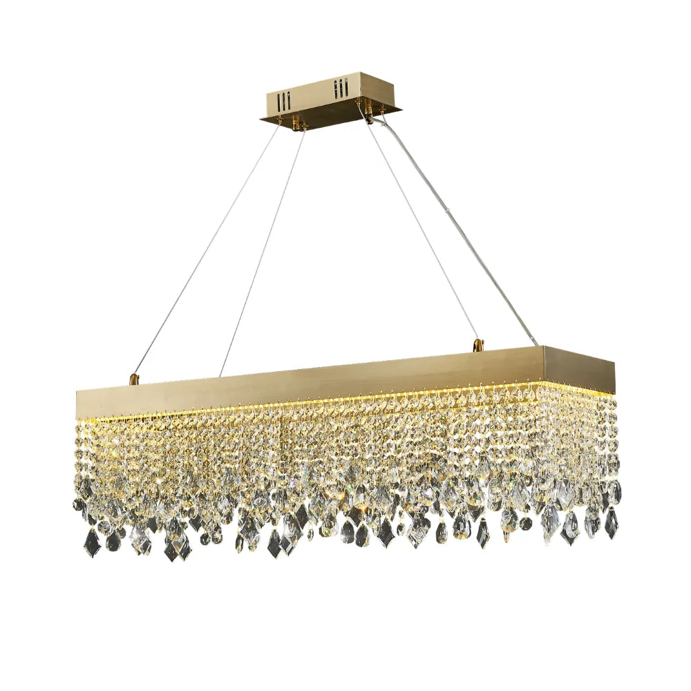 Zara Gold Rectangular Crystal Pendant Light for Dining Room