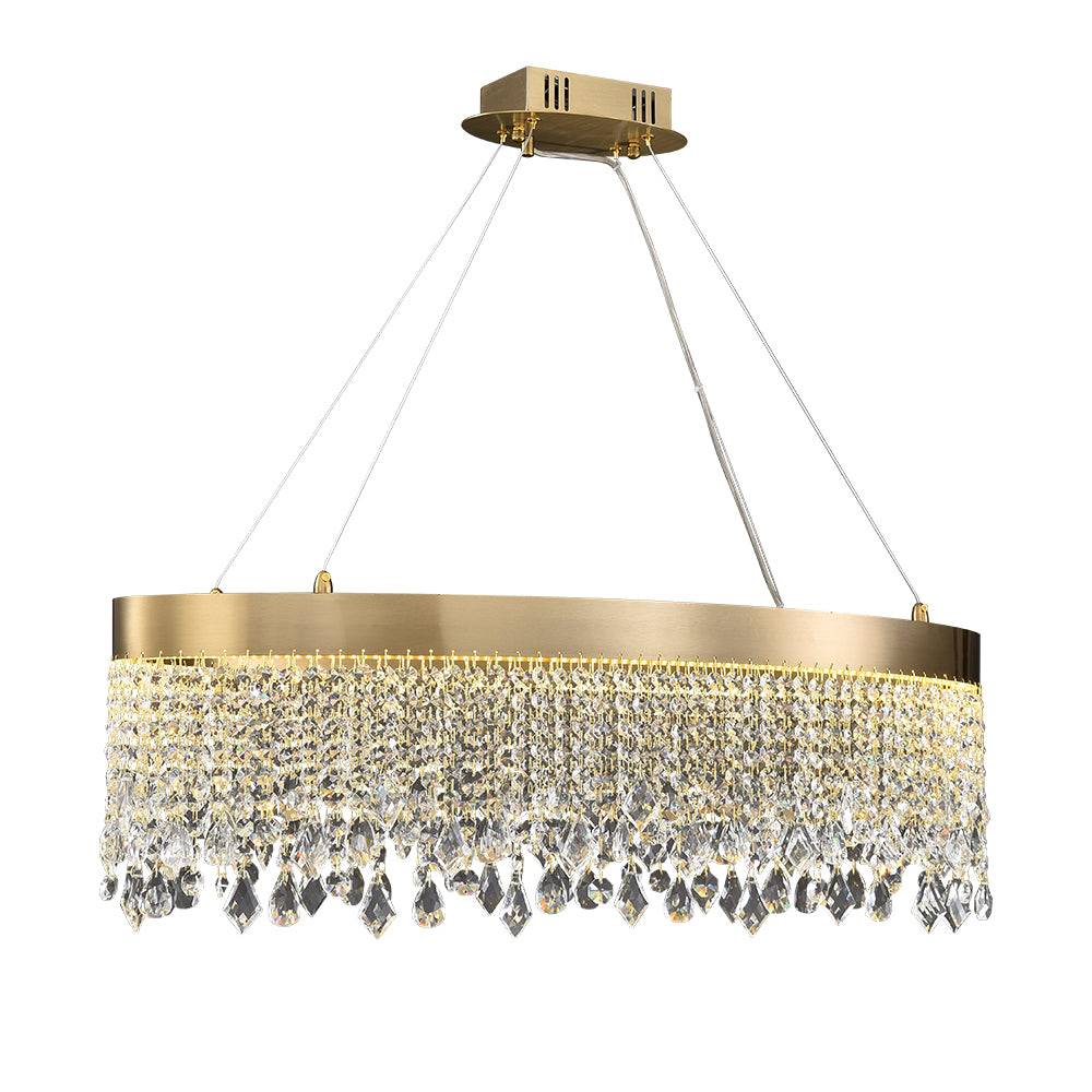 Zara Pendant Light - Oval Brushed Gold LED Crystal Light Fixtures For Dining Room