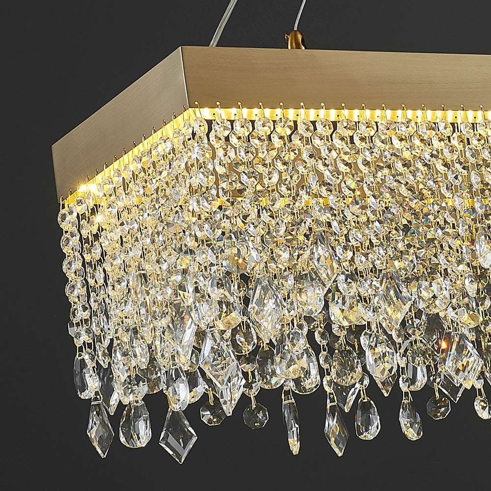 Zara Pendant Light-Rectangle Dining Room Chandelier Lighting-Crystal Detail