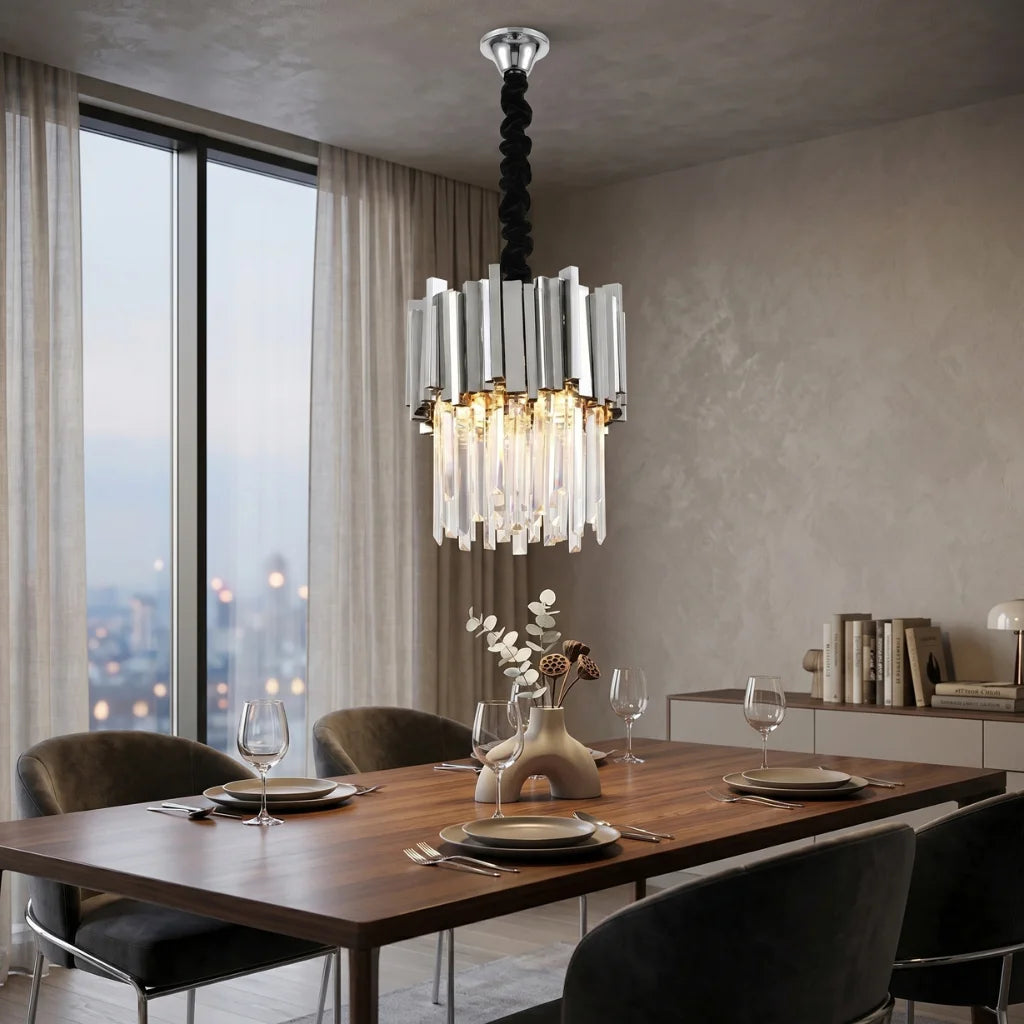 Astra crystal hanging light fixture for upscale home interior lighting by YOOGEE