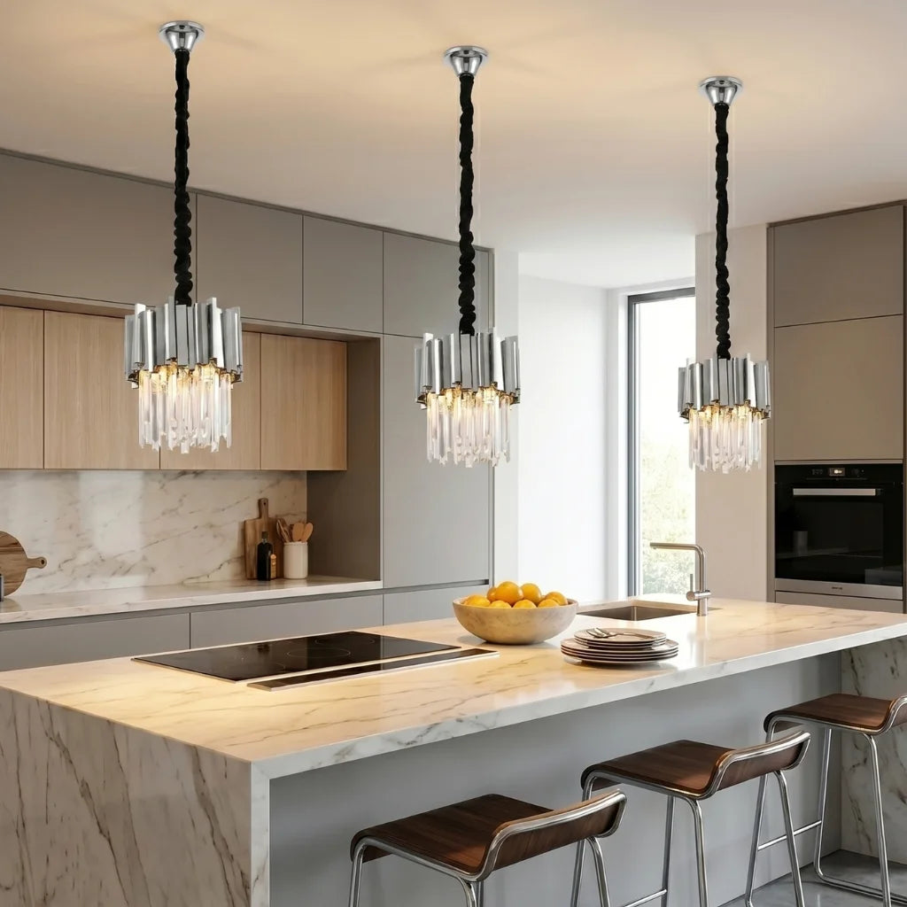 YOOGEE Astra crystal pendant light for luxury dining room and kitchen island lighting