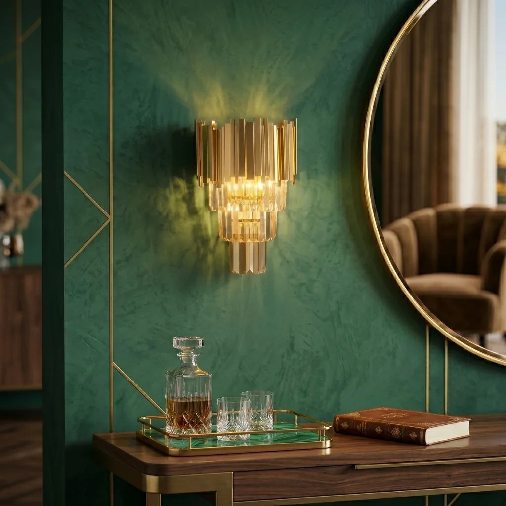 Astra decorative crystal wall sconce for upscale modern home interiors