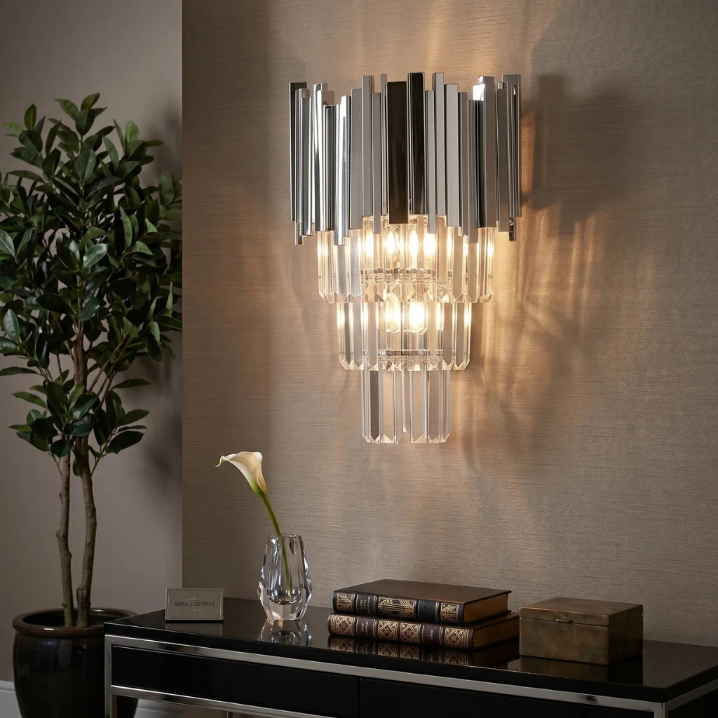 Luxury crystal wall light by YOOGEE for sophisticated bedside and corridor decor