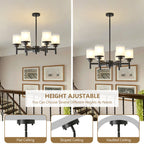 Clara matte black farmhouse chandelier matte black metal frame detail close-up