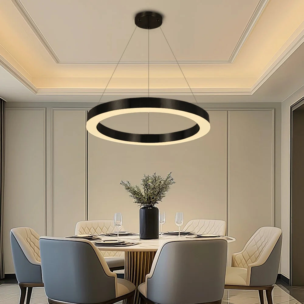 black chandelier with white shades