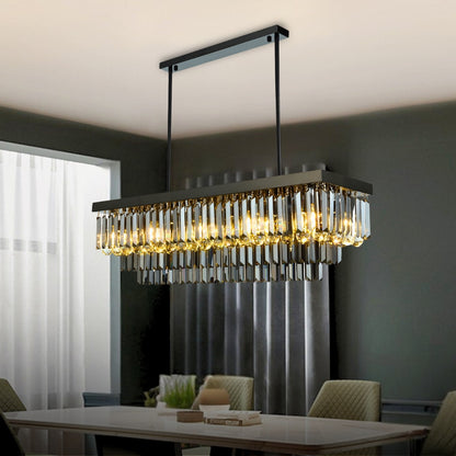 black crystal rectangular chandelier