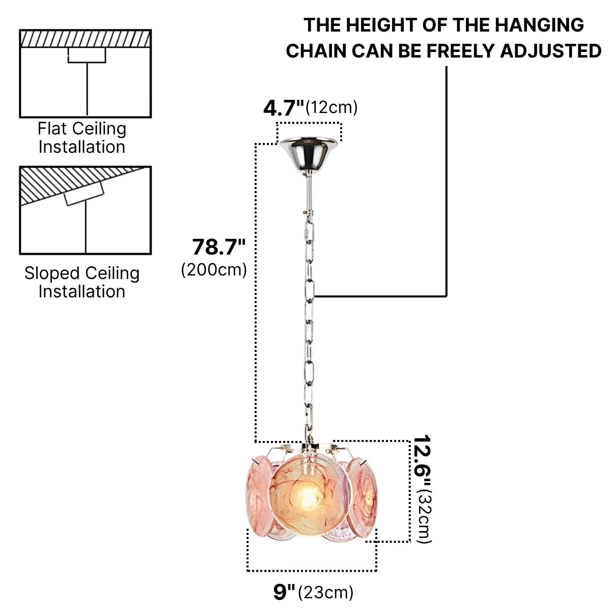 chrome pendant light with glass shade