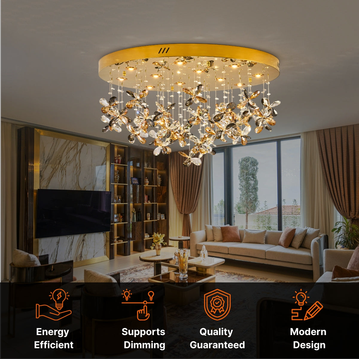 crystal flower ceiling light