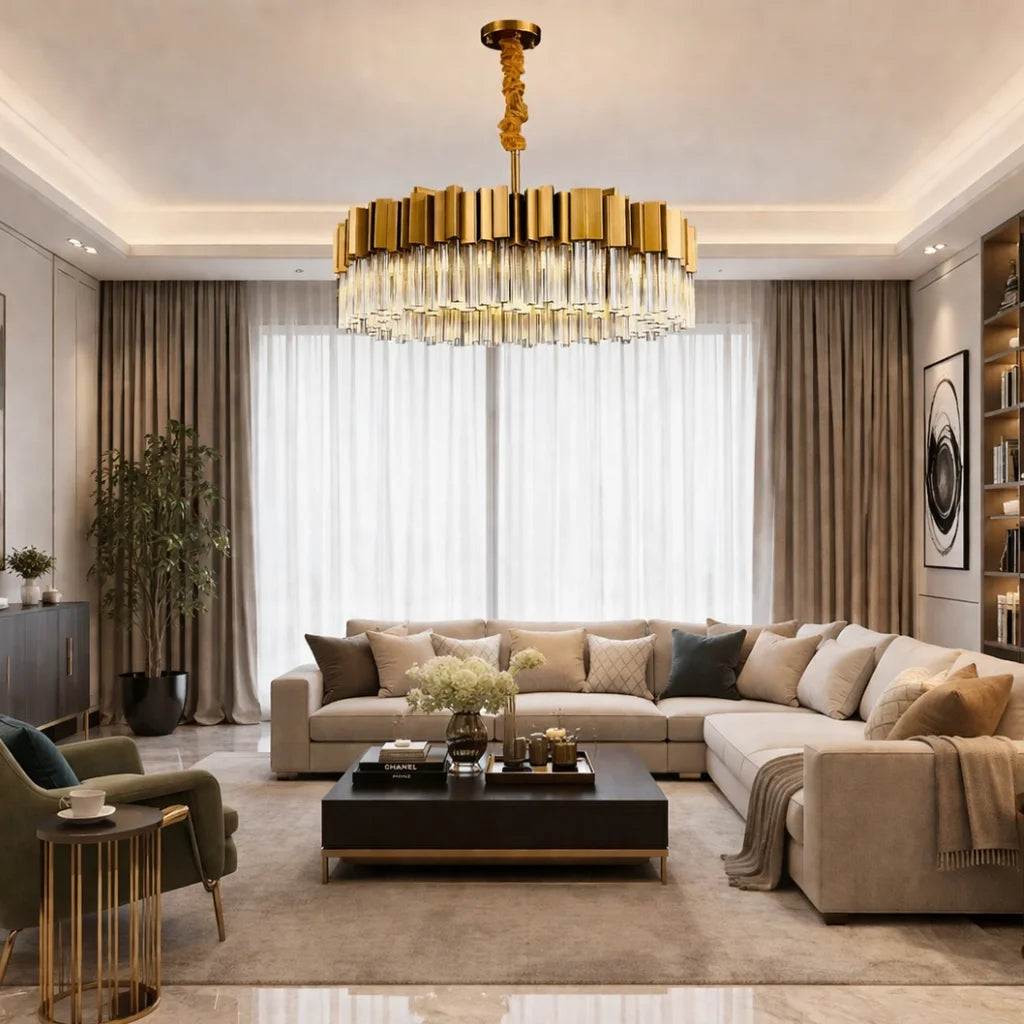 gold stainless steel crystal chandelier