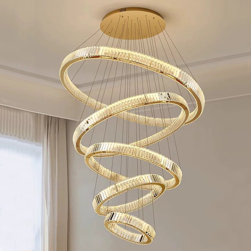 large 5 rings modern gold chandelier for living room