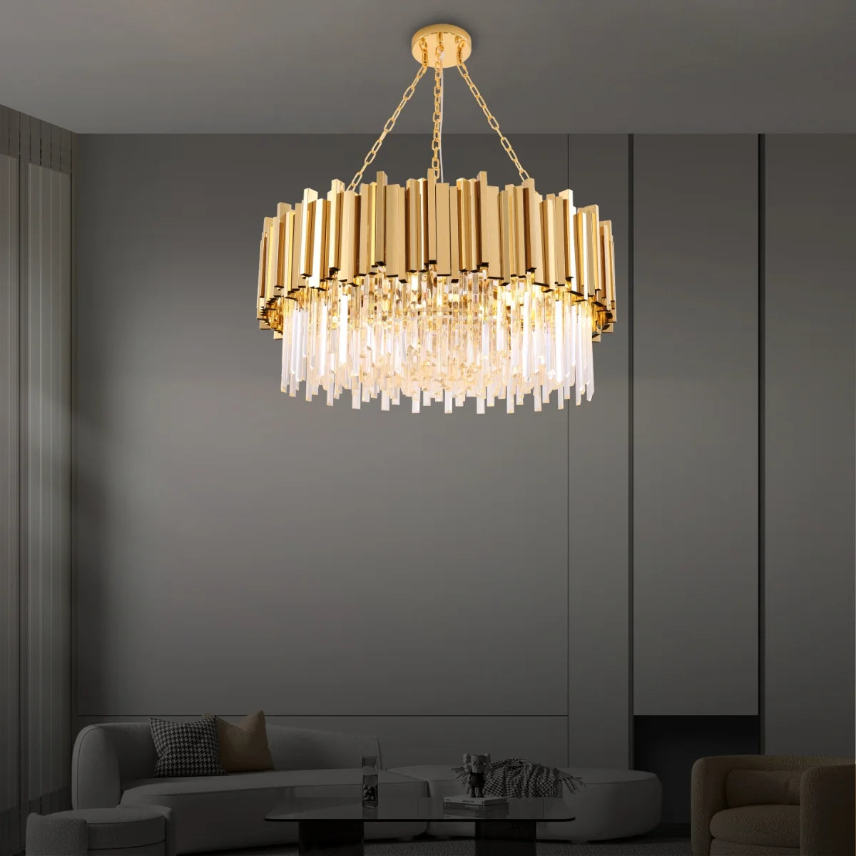 large chrome crystal chandelier