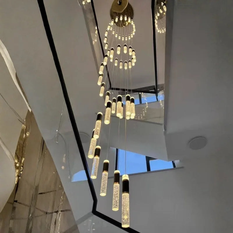 large long staircase chandelier
