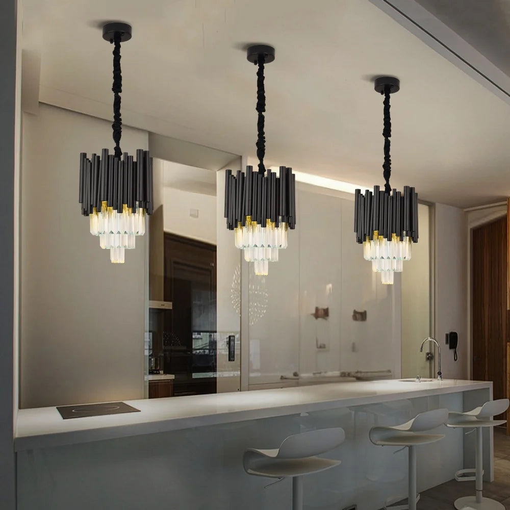 light fixture with small crystal pendants for dining room