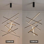 linear chandelier over dining table